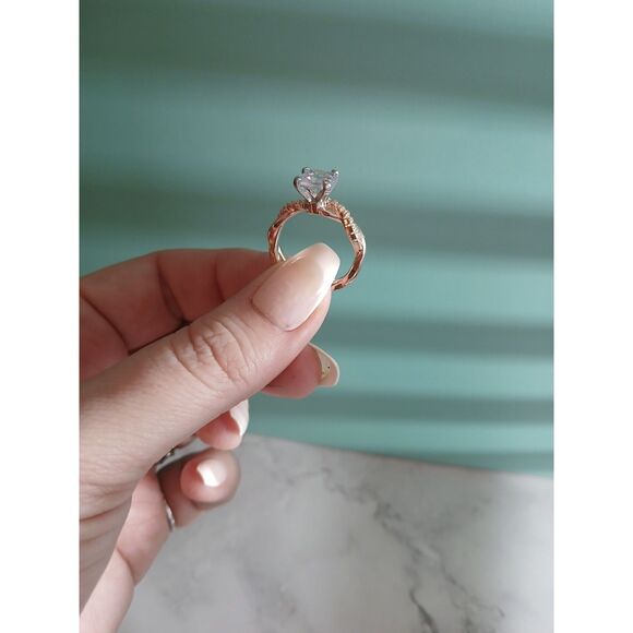 18K Rose Gold Plated Princess-Cut Moissanite Twisted Vine Ring – High Sparkle - Picture 8 of 11